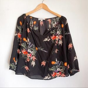 Amour Vert | Black Floral 100% Silk Blouse